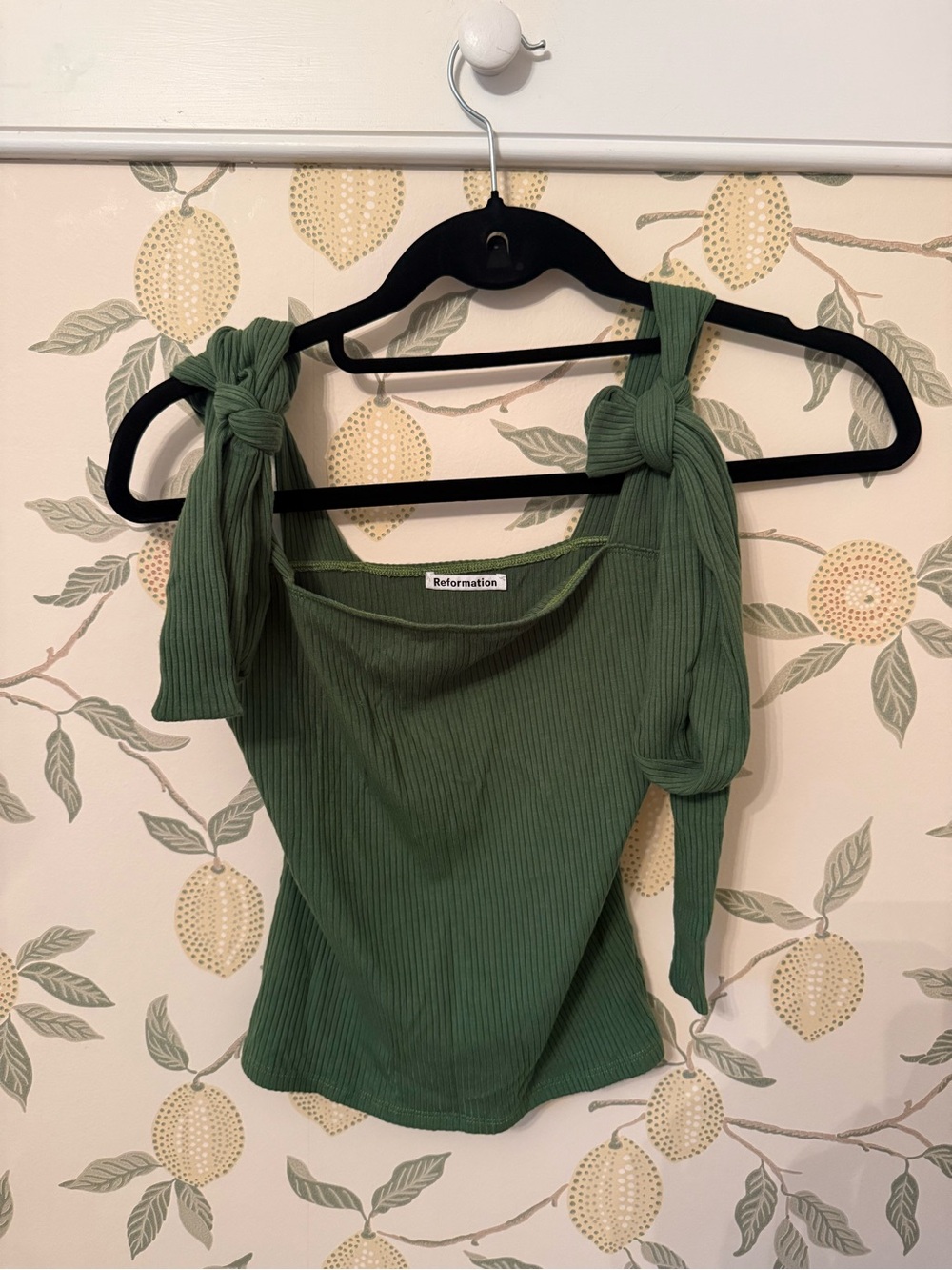 Reformation Green Ribbed Tie-Shoulder Tank